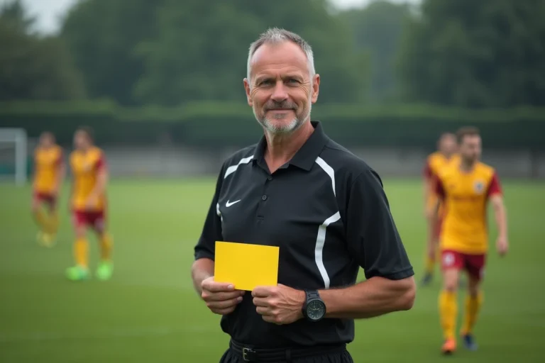Arbitre de football brandissant un carton jaune lors d'un match du district de Haute-Saône