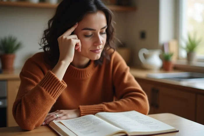 Femme identifiant ses déclencheurs hormonaux de rumination dans un journal de suivi émotionnel