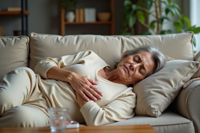 Femme allongée sur un canapé ressentant de la fatigue, symptôme possible d'un surdosage en Levothyrox