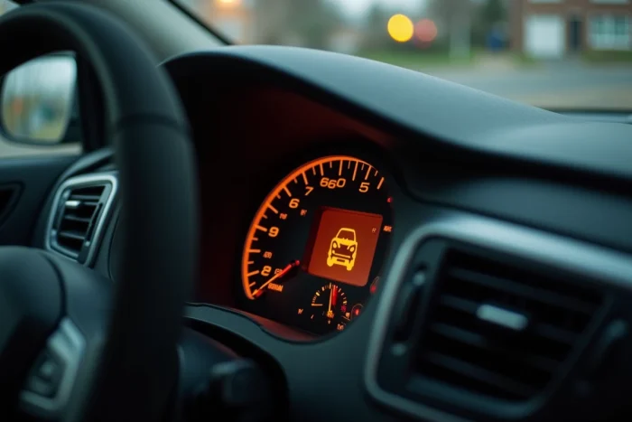 Voyant moteur orange allumé sur le tableau de bord d'une Volkswagen Polo 5 indiquant une anomalie moteur